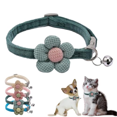 Hundehalsband für kleine Hunde mit Glöckchen, grüne Blume, Katzenhalsband mit Glöckchen, Wildleder, für Mädchen, niedlich, ausgefallenes Jungenhalsband mit Glöckchen, für XXS, XS, kleines Kätzchen, Hundehalsband für kleine Hunde mit Glöckchen, grüne Blume, Katzenhalsband mit Glöckchen, Wildleder, für Mädchen, niedlich, ausgefallenes Jungenhalsband mit Glöckchen, für XXS, XS, kleines Kätzchen, von cyhaen