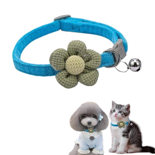 Hundehalsband mit Glöckchen, blaues Blumen-Katzenhalsband mit Glöckchen, Wildleder, niedlich, ausgefallenes Welpenhalsband mit Glöckchen, für XXS, XS, kleines Kätzchen, Hündinnen, Halsumfang 20,3 - Hundehalsband mit Glöckchen, blaues Blumen-Katzenhalsband mit Glöckchen, Wildleder, niedlich, ausgefallenes Welpenhalsband mit Glöckchen, für XXS, XS, kleines Kätzchen, Hündinnen, Halsumfang 20,3 - von cyhaen