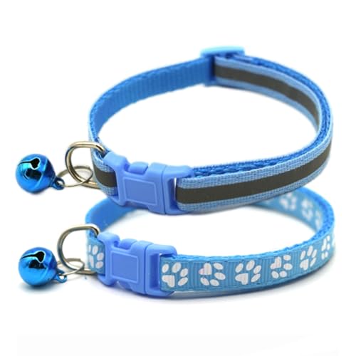 Katzenhalsband mit Glöckchen, 2 Stück, reflektierend, Nylon, verstellbar, für XXS, XS, Jungen, Mädchen, Haustiere, weiblich, männlich, Kätzchen, Yorkie, Teetasse, Chihuahua, XS, Halsumfang 17,8–30,5 von cyhaen