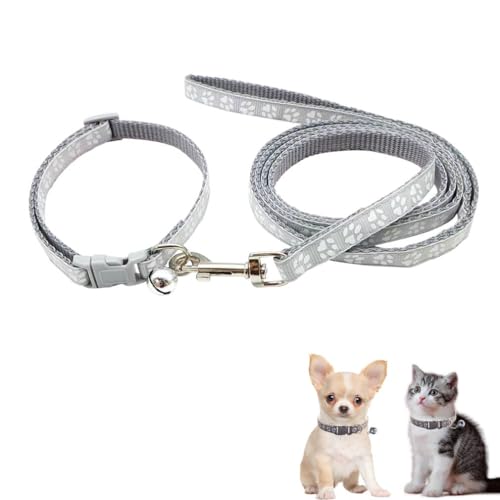 Katzenhalsband mit Glöckchen-Leine, Nylon, Pfotenabdruck, Katzenhalsband und Leine, verstellbare Schnalle, für XS, kleine Welpen, Hunde, Mädchen, Kätzchen, Yorkie, Chihuahua, XS, Grau Katzenhalsband mit Glöckchen-Leine, Nylon, Pfotenabdruck, Katzenhalsband und Leine, verstellbare Schnalle, für XS, kleine Welpen, Hunde, Mädchen, Kätzchen, Yorkie, Chihuahua, XS, Grau von cyhaen