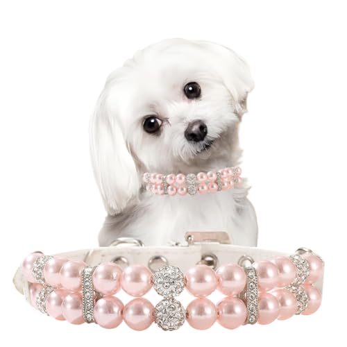 Perlen-Hundehalsband, glitzernde Perlen, ausgefallenes XXS-Hundehalsband, Rosa, Welpenhalsband, Mädchen für Hündinnen, XS, S, M, Haustier, XXS Perlen-Hundehalsband, glitzernde Perlen, ausgefallenes XXS-Hundehalsband, Rosa, Welpenhalsband, Mädchen für Hündinnen, XS, S, M, Haustier, XXS von cyhaen