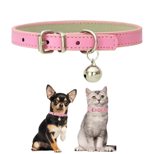 Rosa mittelgroße Hundehalsband mit Glöckchen, Kunstleder, mit Glöckchen, PU, Basic-Mädchen-Hundehalsbänder für XXS, XS, S, M, für weibliche Hunde, kleine Katzen, kleine Tiere, Größe M Rosa mittelgroße Hundehalsband mit Glöckchen, Kunstleder, mit Glöckchen, PU, Basic-Mädchen-Hundehalsbänder für XXS, XS, S, M, für weibliche Hunde, kleine Katzen, kleine Tiere, Größe M von cyhaen