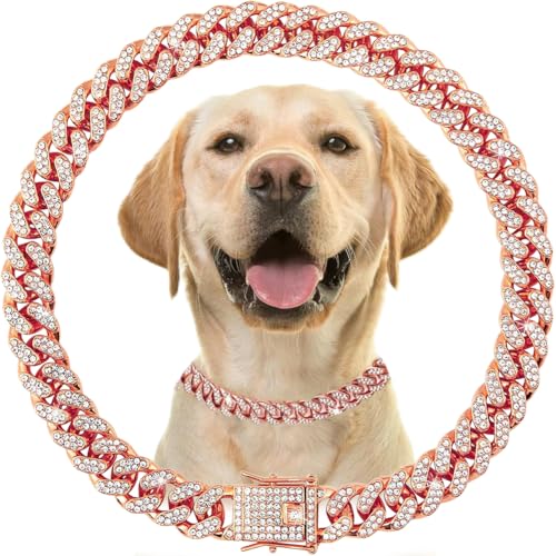 Rotgoldenes Halsband für Hunde mit Glitzer, glitzerndes Diamant-Metall, kubanische Glieder-Hundehalsbänder, Strass-Glitzer, Welpen-Halskette für kleine, mittelgroße und große Haustiere, Hunde und Rotgoldenes Halsband für Hunde mit Glitzer, glitzerndes Diamant-Metall, kubanische Glieder-Hundehalsbänder, Strass-Glitzer, Welpen-Halskette für kleine, mittelgroße und große Haustiere, Hunde und von cyhaen