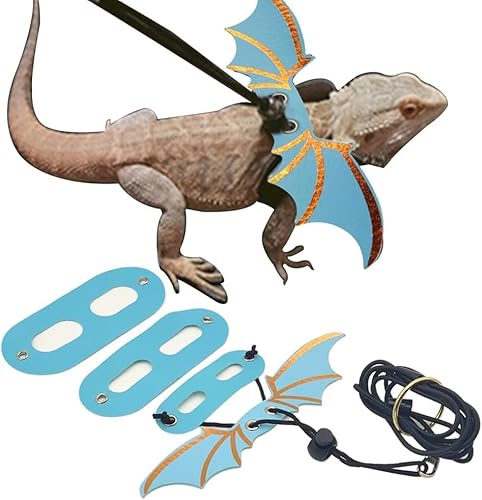 Set mit Leine und Geschirr für Bartagamen, weiches Leder, abnehmbar, verstellbar, für Reptilien, Eidechsenflügel, Blau, 3 Größen Set mit Leine und Geschirr für Bartagamen, weiches Leder, abnehmbar, verstellbar, für Reptilien, Eidechsenflügel, Blau, 3 Größen von cyhaen