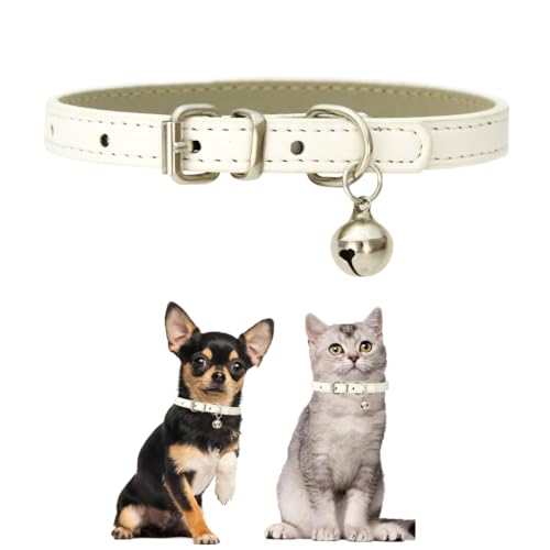 Weißes Hundehalsband für kleine Hunde mit Glöckchen, Kunstleder, mit Glöckchen, PU, Basic-Mädchen-Hundehalsbänder für XXS, XS, S, M, für weibliche Hunde, kleine Katzen, kleine Tiere, Größe S Weißes Hundehalsband für kleine Hunde mit Glöckchen, Kunstleder, mit Glöckchen, PU, Basic-Mädchen-Hundehalsbänder für XXS, XS, S, M, für weibliche Hunde, kleine Katzen, kleine Tiere, Größe S von cyhaen