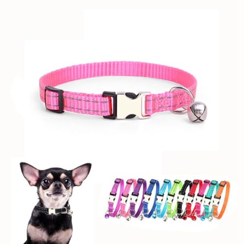 Welpenhalsband mit Glöckchen, reflektierendes Nylon-Metallschnalle, rosa Katzenhalsband mit Glöckchen für XXS, XS, kleine Hunde, Mädchen, Kätzchen, weibliches Kleintier, Größe XS Welpenhalsband mit Glöckchen, reflektierendes Nylon-Metallschnalle, rosa Katzenhalsband mit Glöckchen für XXS, XS, kleine Hunde, Mädchen, Kätzchen, weibliches Kleintier, Größe XS von cyhaen
