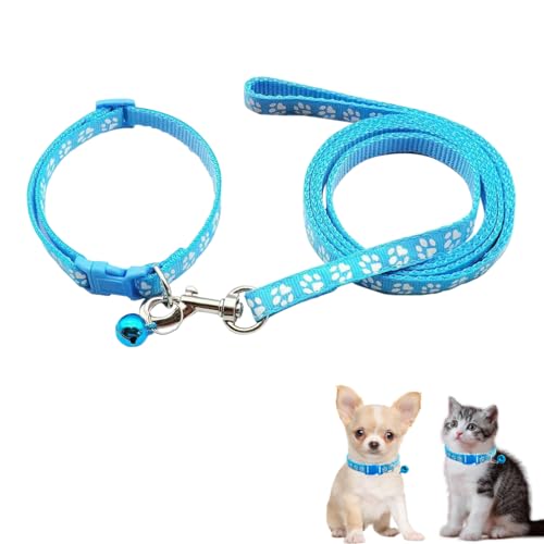 Welpenhalsband mit Glöckchen-Leine, Nylon, Pfotenabdruck, Katzenhalsband und Leine, verstellbare Schnalle, für XS, kleine Welpen, Hunde, Mädchen, Kätzchen, Yorkie, Chihuahua, Größe XS, Hellblau Welpenhalsband mit Glöckchen-Leine, Nylon, Pfotenabdruck, Katzenhalsband und Leine, verstellbare Schnalle, für XS, kleine Welpen, Hunde, Mädchen, Kätzchen, Yorkie, Chihuahua, Größe XS, Hellblau von cyhaen