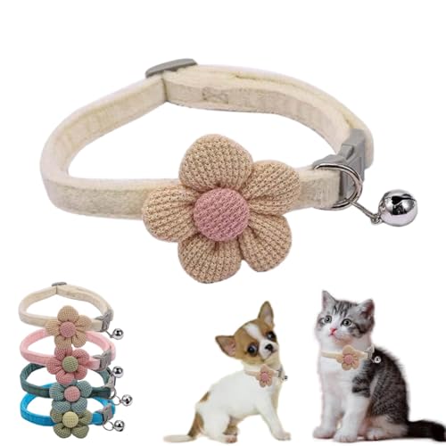 XS Hundehalsband mit Glöckchen, beige, Blumenmuster, Katzenhalsband mit Glöckchen, Wildleder, für Mädchen, niedlich, ausgefallenes Welpenhalsband mit Glöckchen, für XXS, XS, kleines Kätzchen, XS Hundehalsband mit Glöckchen, beige, Blumenmuster, Katzenhalsband mit Glöckchen, Wildleder, für Mädchen, niedlich, ausgefallenes Welpenhalsband mit Glöckchen, für XXS, XS, kleines Kätzchen, von cyhaen