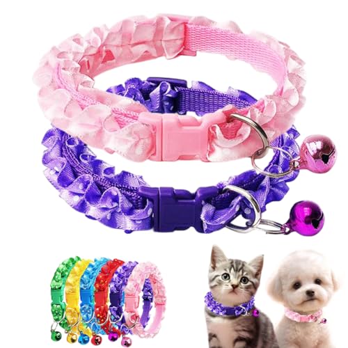 XXS Hundehalsband mit Glöckchen, 2er-Pack, für Mädchen, Welpen, mit Glöckchen, Wellenspitze, Spitze, verstellbare Schnalle, für XXS, XS, XS, XS, kleine Haustiere, weibliche Katzen, Hunde, Halsumfang XXS Hundehalsband mit Glöckchen, 2er-Pack, für Mädchen, Welpen, mit Glöckchen, Wellenspitze, Spitze, verstellbare Schnalle, für XXS, XS, XS, XS, kleine Haustiere, weibliche Katzen, Hunde, Halsumfang von cyhaen