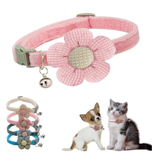XXS Hundehalsband mit Glöckchen, rosa Blume, Katzenhalsband mit Glöckchen, Wildleder, niedlich, ausgefallenes Welpenhalsband mit Glöckchen, für XXS, XS, kleines Kätzchen, Hündinnen, Halsumfang 20,3 - XXS Hundehalsband mit Glöckchen, rosa Blume, Katzenhalsband mit Glöckchen, Wildleder, niedlich, ausgefallenes Welpenhalsband mit Glöckchen, für XXS, XS, kleines Kätzchen, Hündinnen, Halsumfang 20,3 - von cyhaen