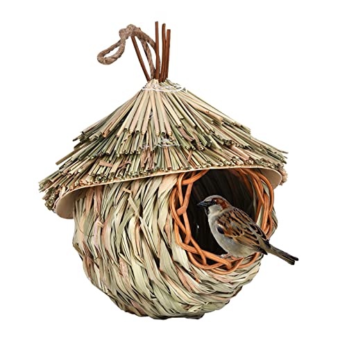 Kolibri-Haus im Freien,Vogelnest aus handgewebtem Strohseil - Kleines aufhängbares Naturgras-Vogelhaus 15 cm x 19 cm, Vogel-Roosting-Tasche, für Gartenfenster von cypreason