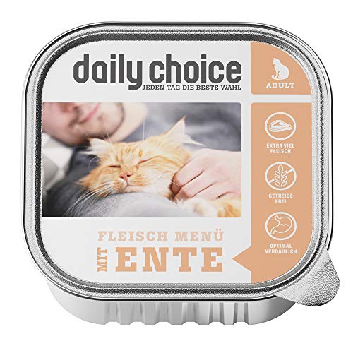 daily choice - 12 x 100 g (Schale) - Nassfutter für Katzen - getreidefrei - Fleischmenü mit Ente - Hoher Fleischanteil (70%) Pures Fleisch und Innereien von daily choice