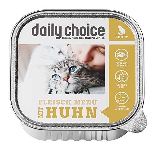 daily choice - 12 x 100 g (Schale) - Nassfutter für Katzen - getreidefrei - Fleischmenü mit Huhn - Hoher Fleischanteil (70%) Pures Fleisch und Innereien von daily choice
