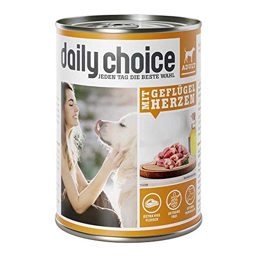 daily choice - 12 x 400 g - Nassfutter für Hunde - getreidefrei - Mit Geflügelherzen - 70% Frischfleisch- und Innereienanteil Optimale Verträglichkeit von daily choice