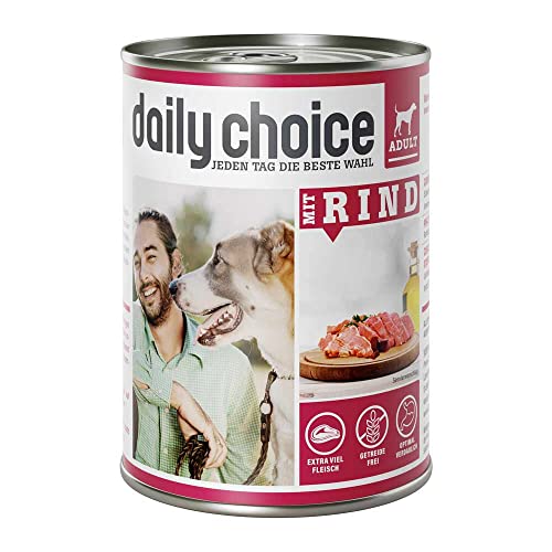 daily choice - 12 x 400 g - Nassfutter für Hunde - getreidefrei - Mit Rind - 70% Frischfleisch- und Innereienanteil Optimale Verträglichkeit von daily choice
