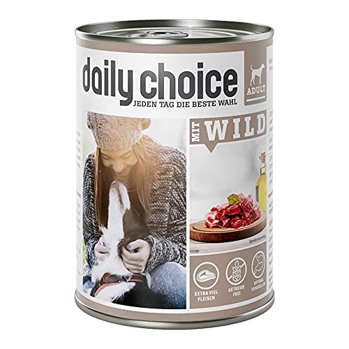 daily choice - 12 x 400 g - Nassfutter für Hunde - getreidefrei - Mit Wild - 70% Frischfleisch- und Innereienanteil Optimale Verträglichkeit von daily choice