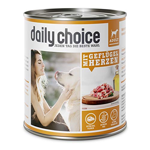daily choice - 12 x 800 g - Nassfutter für Hunde - getreidefrei - Mit Geflügelherzen - 70% Frischfleisch- und Innereienanteil Optimale Verträglichkeit daily choice - 12 x 800 g - Nassfutter für Hunde - getreidefrei - Mit Geflügelherzen - 70% Frischfleisch- und Innereienanteil Optimale Verträglichkeit von daily choice