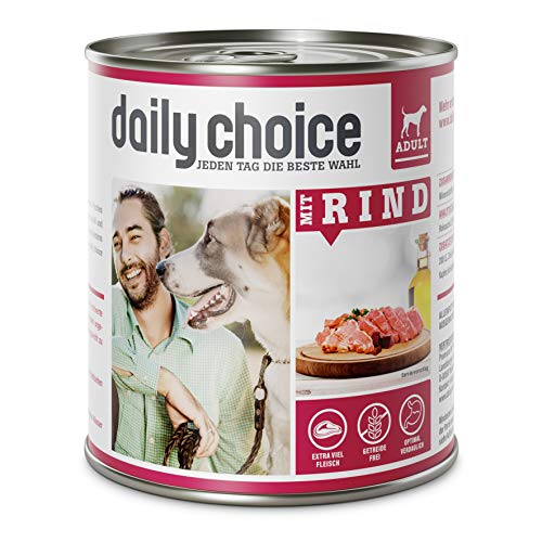 daily choice - 12 x 800 g - Nassfutter für Hunde - getreidefrei - Mit Rind - 70% Frischfleisch- und Innereienanteil Optimale Verträglichkeit von daily choice