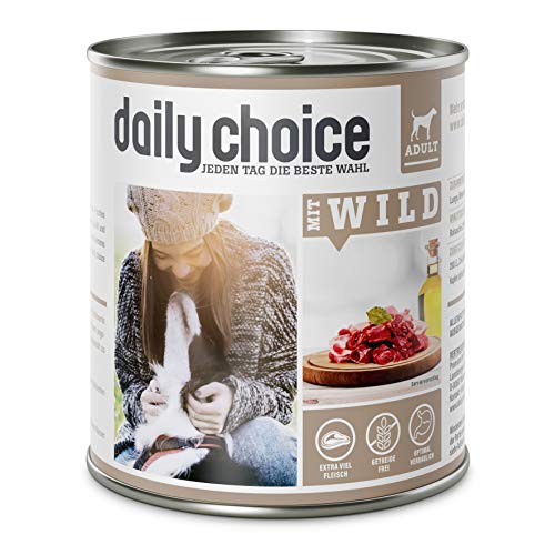 daily choice - 12 x 800 g - Nassfutter für Hunde - getreidefrei - Mit Wild - 70% Frischfleisch- und Innereienanteil Optimale Verträglichkeit von daily choice