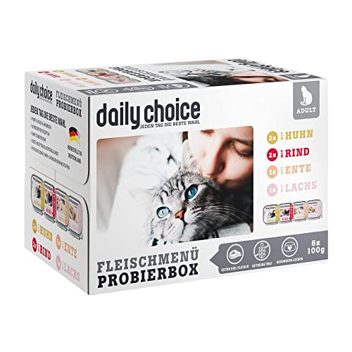 daily choice - 24 x 100 g (Schale) - Nassfutter für Katzen - getreidefrei - Fleischmenü Mix - Hoher Fleischanteil (70%) Pures Fleisch und Innereien von daily choice