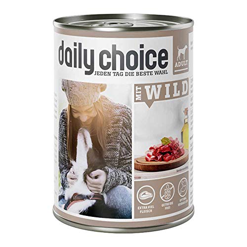 daily choice - 24 x 400 g - Nassfutter für Hunde - getreidefrei - Mit Wild - 70% Frischfleisch- und Innereienanteil Optimale Verträglichkeit von daily choice