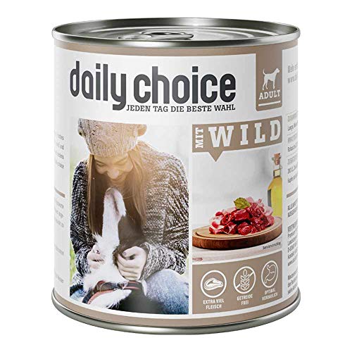 daily choice - 24 x 800 g - Nassfutter für Hunde - getreidefrei - Mit Wild - 70% Frischfleisch- und Innereienanteil Optimale Verträglichkeit daily choice - 24 x 800 g - Nassfutter für Hunde - getreidefrei - Mit Wild - 70% Frischfleisch- und Innereienanteil Optimale Verträglichkeit von daily choice