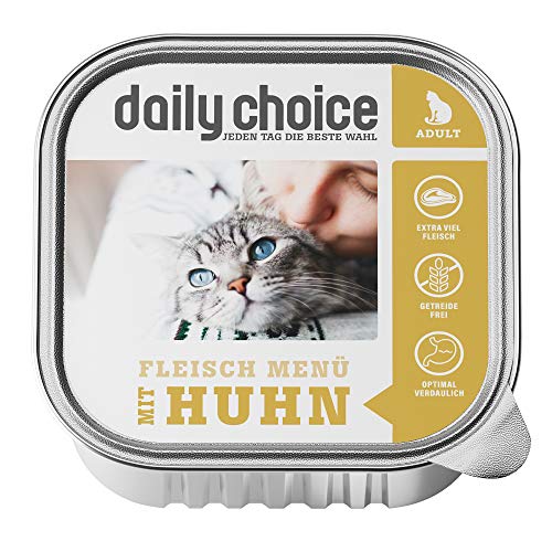 daily choice - 48 x 100 g (Schale) - Nassfutter für Katzen - getreidefrei - Fleischmenü mit Huhn - Hoher Fleischanteil (70%) Pures Fleisch und Innereien von daily choice