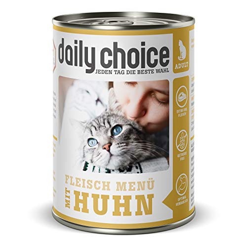 daily choice - 6 x 400 g (Dose) - Nassfutter für Katzen - getreidefrei - Fleischmenü mit Huhn - Hoher Fleischanteil (70%) Pures Fleisch und Innereien von daily choice