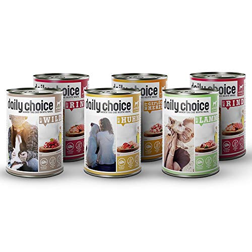 daily choice - 6 x 400 g - Nassfutter für Hunde - getreidefrei - Mix - 70% Frischfleisch- und Innereienanteil Optimale Verträglichkeit von daily choice