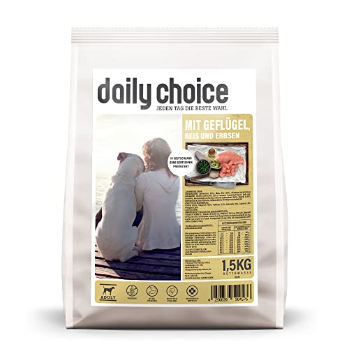 daily choice Basic - 1,5 kg - Trockenfutter für Hunde - mit Geflügel, Reis und Erbsen - Keine minderwertigen Kohlenhydrate - Weizenfrei - Mit Grünlippmuschel und Chicorée von daily choice
