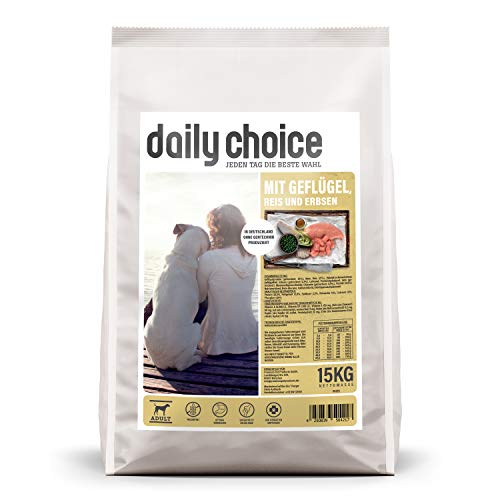 daily choice Basic - 15 kg - Trockenfutter für Hunde - mit Geflügel, Reis und Erbsen - Keine minderwertigen Kohlenhydrate - Weizenfrei - Mit Grünlippmuschel und Chicorée von daily choice