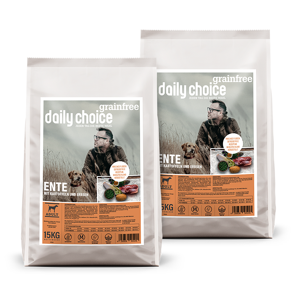 daily choice | Ente mit Kartoffeln und Erbsen | Grainfree | 2 x 15 kg von daily choice