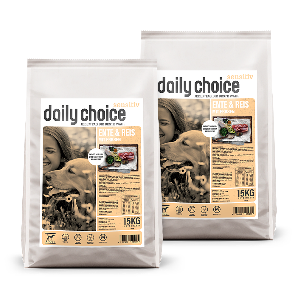 daily choice | Ente und Reis mit Erbsen | Sensitiv | 2 x 15 kg von daily choice