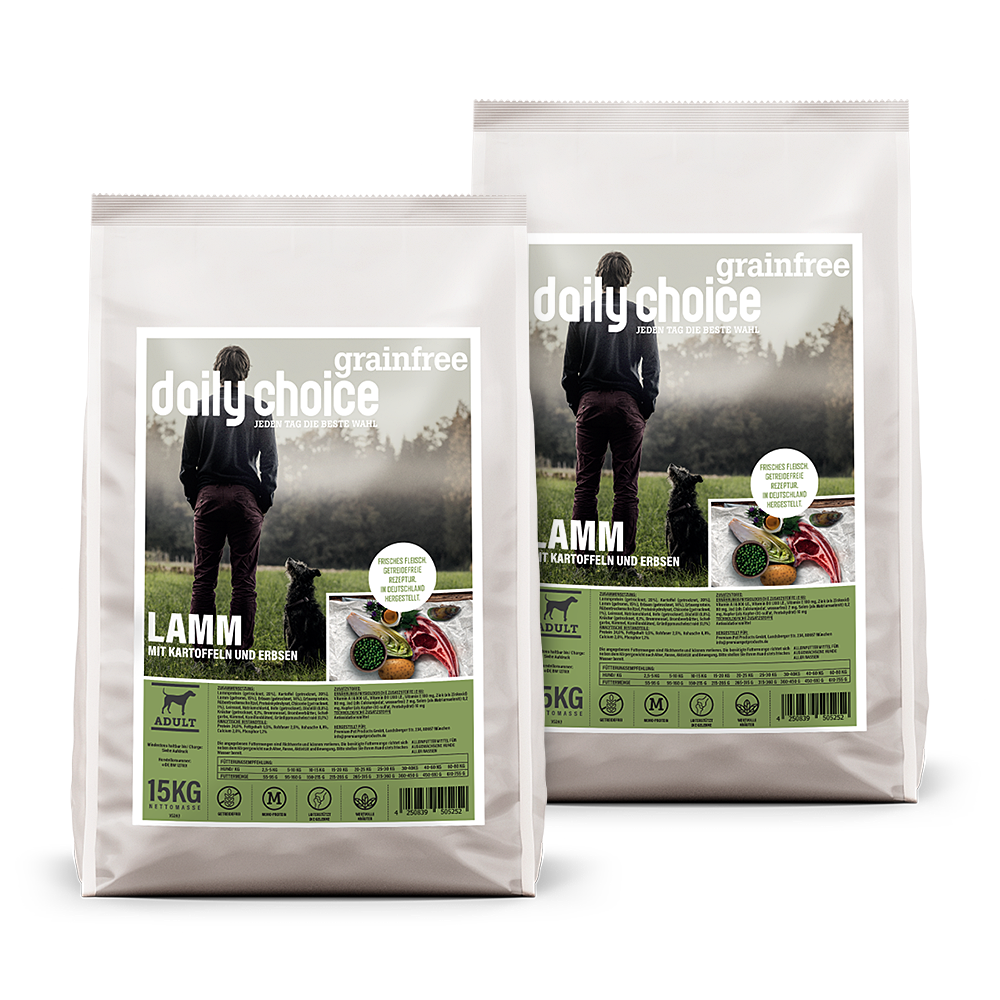 daily choice | Lamm mit Kartoffeln und Erbsen | Grainfree | 2 x 15 kg von daily choice