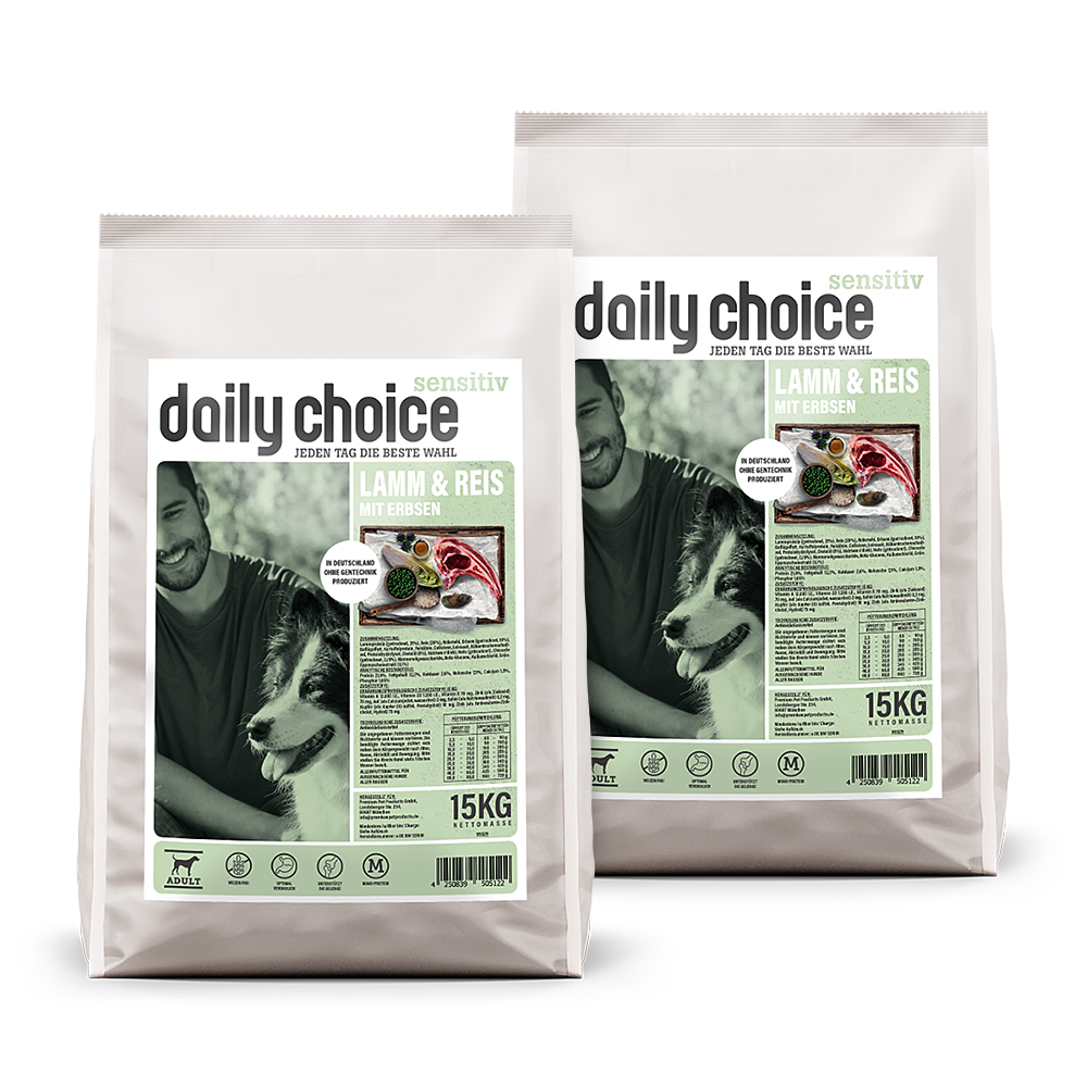 daily choice | Lamm und Reis mit Erbsen | Sensitiv | 2 x 15 kg von daily choice