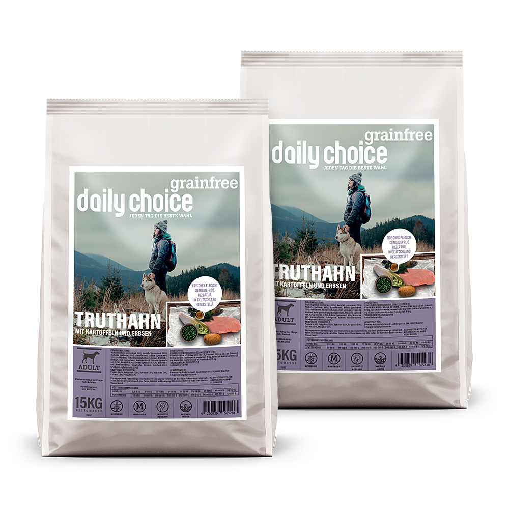 daily choice | Truthahn mit Kartoffeln und Erbsen | Grainfree | 2 x 15 kg von daily choice