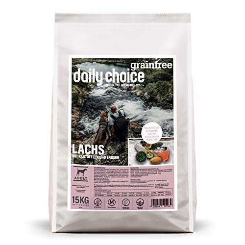 daily choice grainfree - 15 kg - Trockenfutter für Hunde - getreidefrei - Lachs mit Kartoffeln und Erbsen - Monoprotein mit Frischfleisch - Enthält Chicorée, Grünlippmuschel und wertvolle Kräuter von daily choice