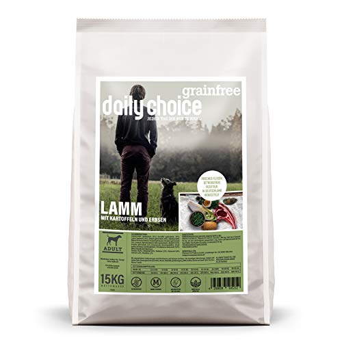 daily choice grainfree - 15 kg - Trockenfutter für Hunde - getreidefrei - Lamm mit Kartoffeln und Erbsen - Monoprotein mit Frischfleisch - Enthält Chicorée, Grünlippmuschel und wertvolle Kräuter von daily choice