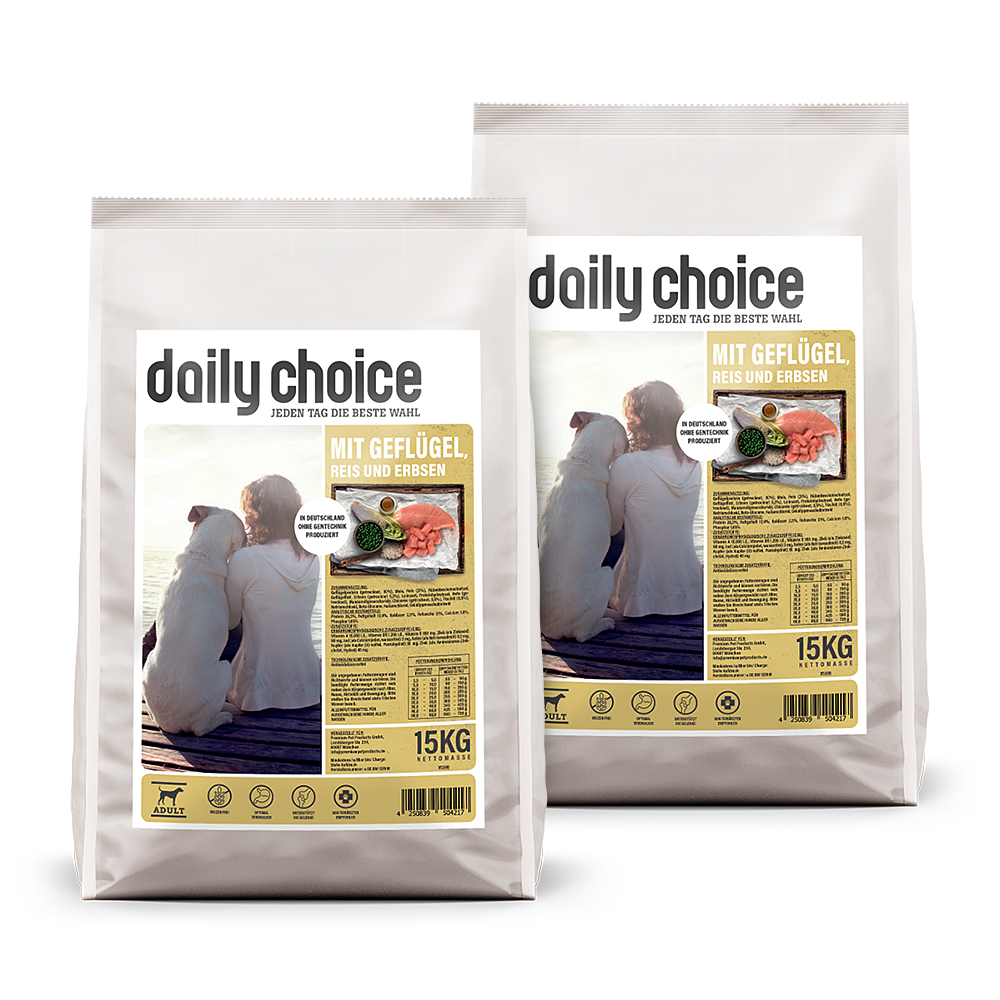 daily choice | mit Geflügel, Reis und Erbsen | Basic | 2 x 15 kg von daily choice