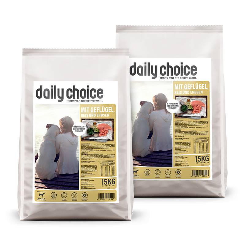 daily choice | mit Geflügel, Reis und Erbsen | Basic | 2 x 15 kg von daily choice