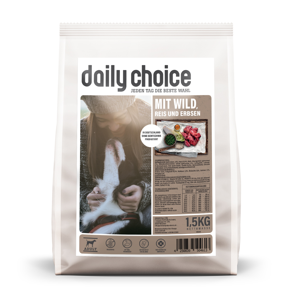 daily choice | mit Wild, Reis und Erbsen | Basic | 4 x 1,5 kg daily choice | mit Wild, Reis und Erbsen | Basic | 4 x 1,5 kg von daily choice