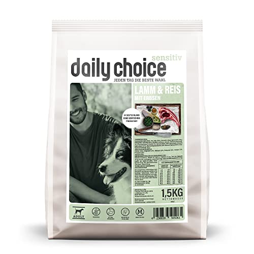 daily choice sensitiv - 1,5 kg - Trockenfutter für Hunde - Lamm & Reis mit Erbsen - Monoprotein und weizenfrei - Für ernährungssensible Hunde geeignet - Mit Chicorrée und Grünlippmuschel von daily choice