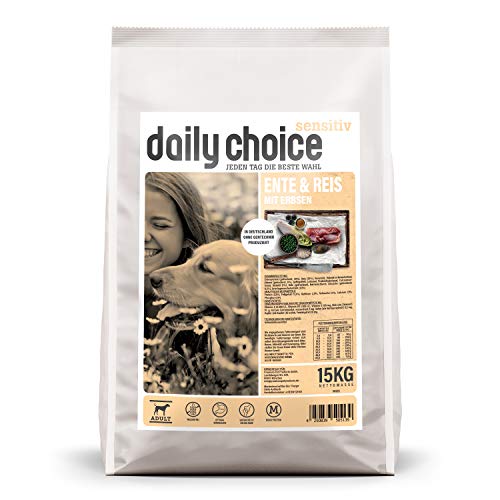 daily choice sensitiv - 15 kg - Trockenfutter für Hunde - Ente & Reis mit Erbsen - Monoprotein und weizenfrei - Für ernährungssensible Hunde geeignet - Mit Chicorrée und Grünlippmuschel von daily choice