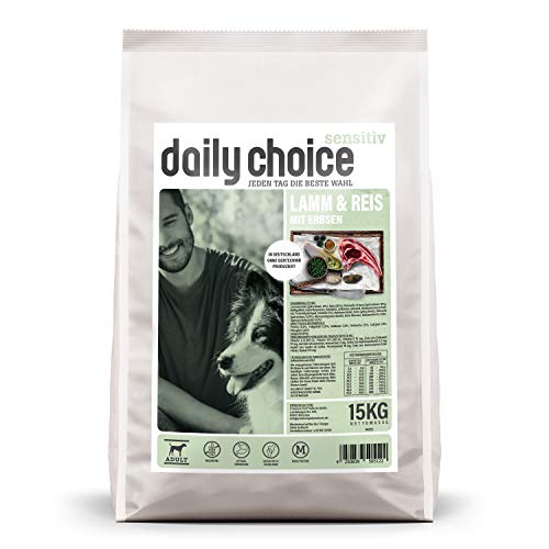 daily choice sensitiv - 15 kg - Trockenfutter für Hunde - Lamm & Reis mit Erbsen - Monoprotein und weizenfrei - Für ernährungssensible Hunde geeignet - Mit Chicorrée und Grünlippmuschel von daily choice