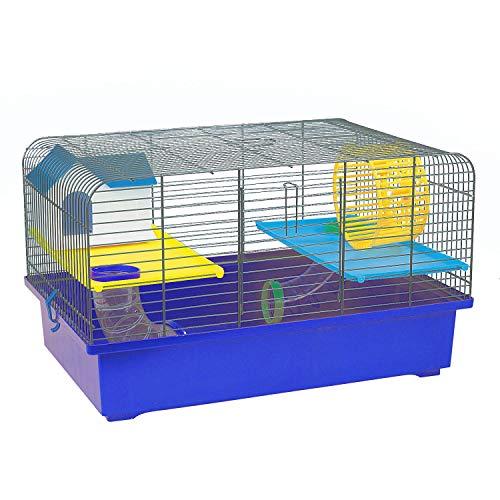 decorwelt Hamsterkäfige Blau Außenmaße 49x32,5x29 Nagerkäfig Hamster Plastik Kleintier Käfig mit Zubehör von decorwelt
