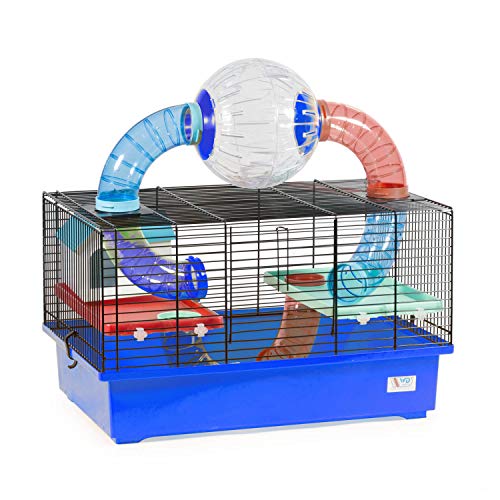 decorwelt Hamsterkäfige Blau Außenmaße 49x32,5x49 Nagerkäfig Hamster Plastik Kleintier Käfig mit Zubehör von decorwelt