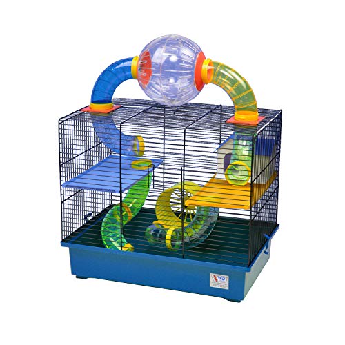 decorwelt Hamsterkäfige Blau Außenmaße 49x32,5x62 Nagerkäfig Hamster Plastik Kleintier Käfig mit Zubehör von decorwelt