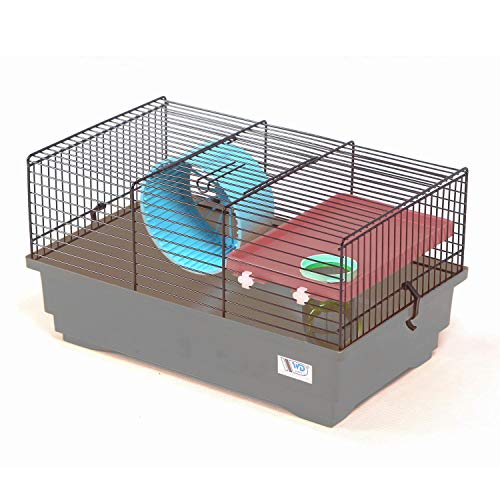 decorwelt Hamsterkäfige Grau Außenmaße 40x25,5x22 Nagerkäfig Hamster Plastik Kleintier Käfig mit Zubehör von decorwelt