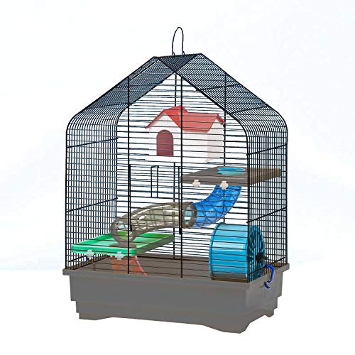 decorwelt Hamsterkäfige Grau Außenmaße 40x25,5x54 Nagerkäfig Hamster Plastik Kleintier Käfig mit Zubehör von decorwelt
