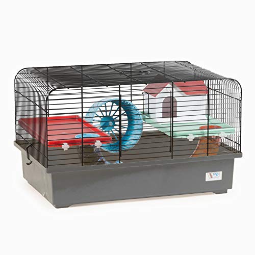 decorwelt Hamsterkäfige Grau Außenmaße 40x25x26,5 Nagerkäfig Hamster Plastik Kleintier Käfig mit Zubehör von decorwelt